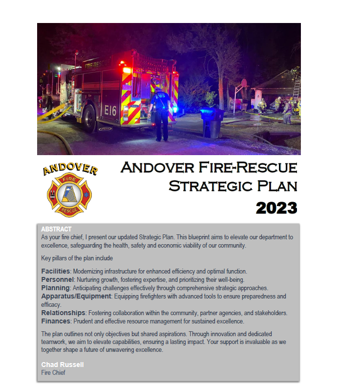 strategic plan cover for fire-rescue in Andover
