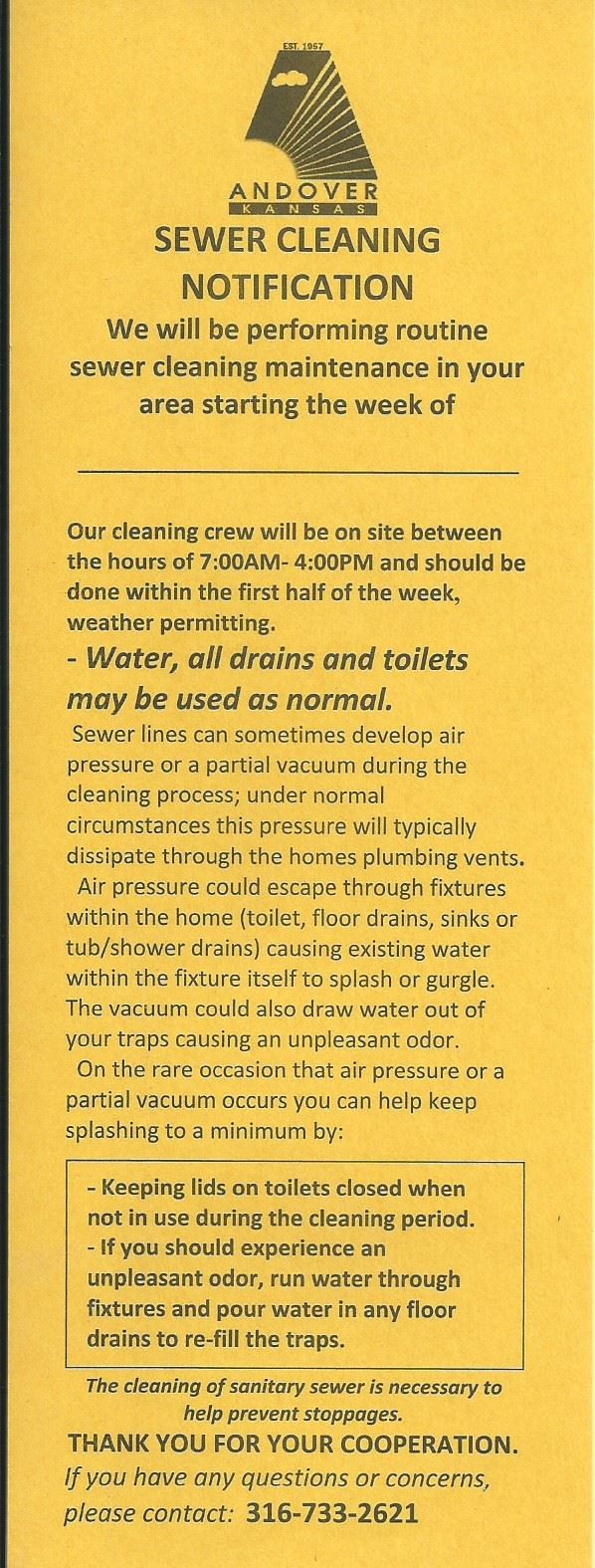 sewer cleaning door tag