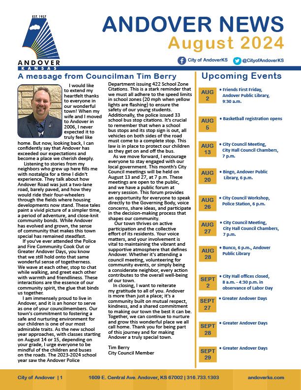 August 2024 sewer bill insert cover page 